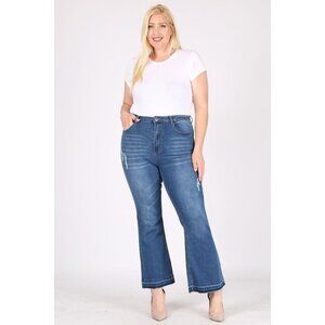 NWT American Blue Plus Size High-Rise Flared Distressed Raw Hem Denim Jeans